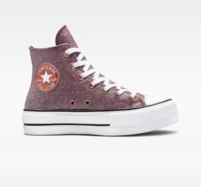 Tmavé Víno/meď/biele Converse Chuck Taylor All Star Forest Glam Lift High Top