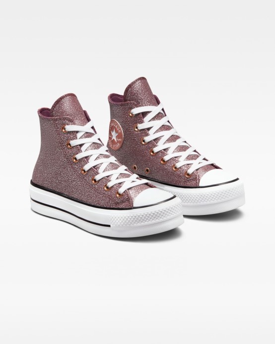 Tmavé Víno/meď/biele Converse Chuck Taylor All Star Forest Glam Lift High Top
