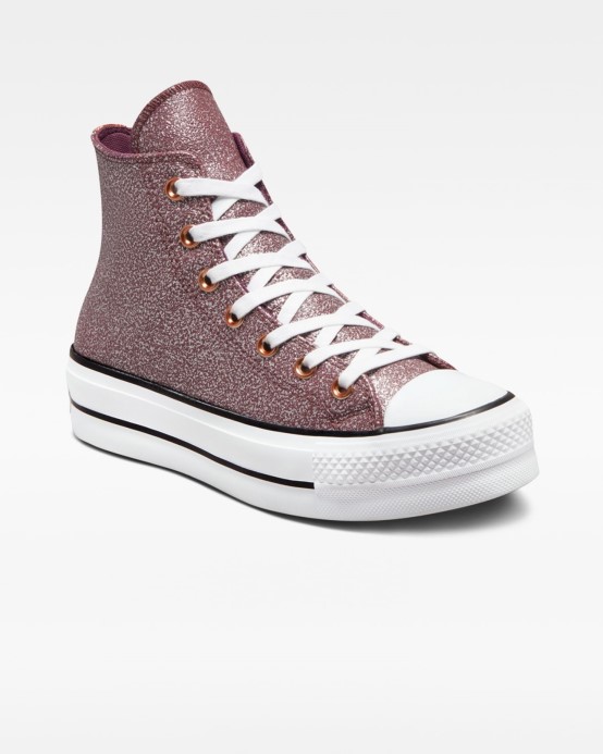 Tmavé Víno/meď/biele Converse Chuck Taylor All Star Forest Glam Lift High Top