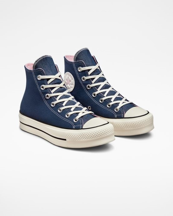 Chuck Taylor All Star Lift Denim Fashion Vysoký Top Námornícka/egret/sunrise Ružová Converse