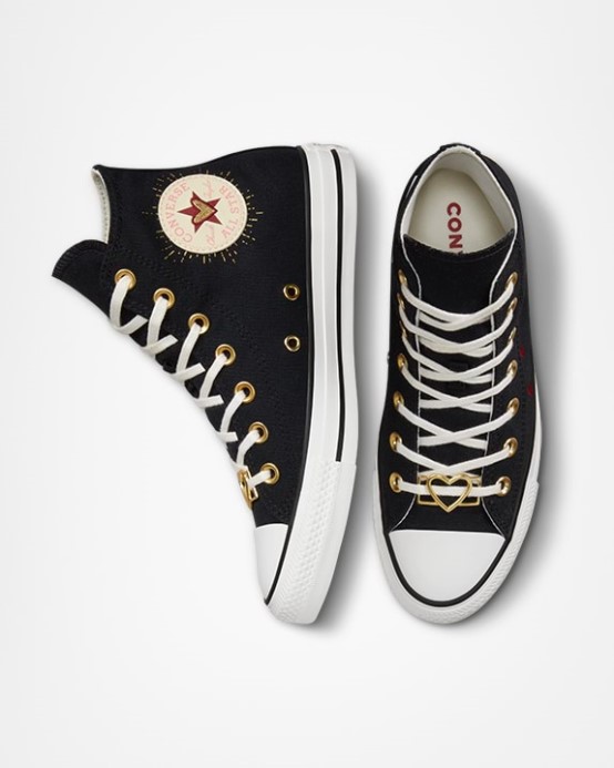 Converse Black/white/back Alley Brick Chuck Taylor All Star Valentines Day High Top