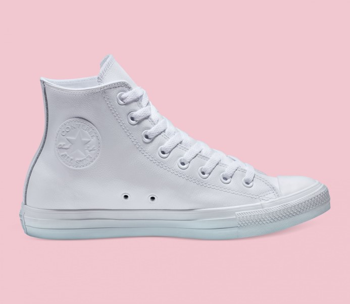 Biele Mono Skľučovadlo Taylor All Star Kožené Vysoké Converse