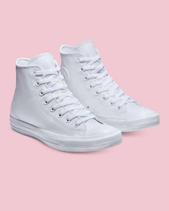 Biele Mono Skľučovadlo Taylor All Star Kožené Vysoké Converse