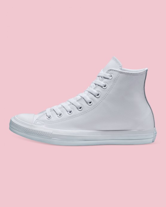 Biele Mono Skľučovadlo Taylor All Star Kožené Vysoké Converse