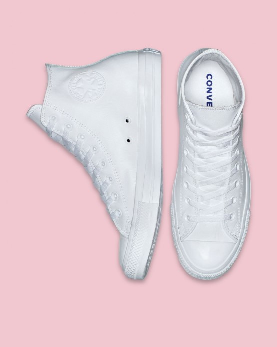 Biele Mono Skľučovadlo Taylor All Star Kožené Vysoké Converse