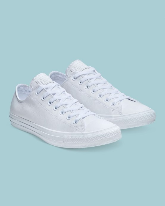 Chuck Taylor All Star Kožené Nízke Converse Biele Mono