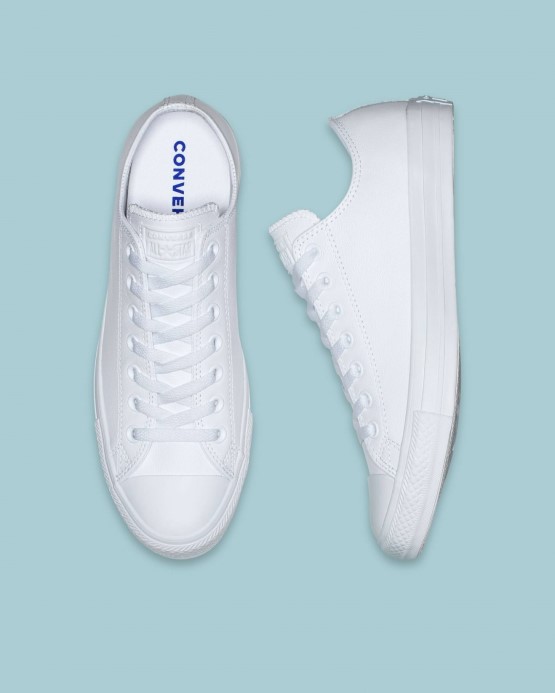 Chuck Taylor All Star Kožené Nízke Converse Biele Mono