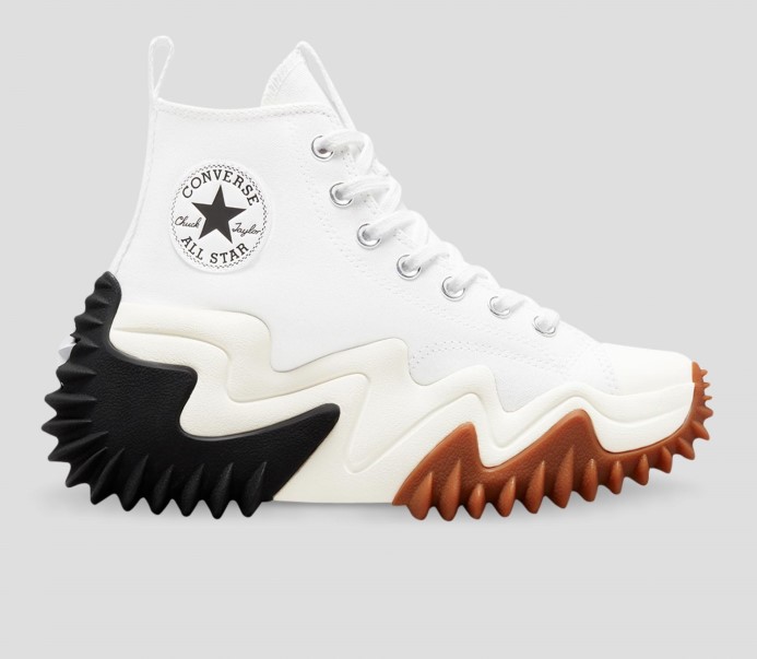 Biela/čierna/gumový Med Converse Beh Hviezda Pohyb Platforma Vysoký Top