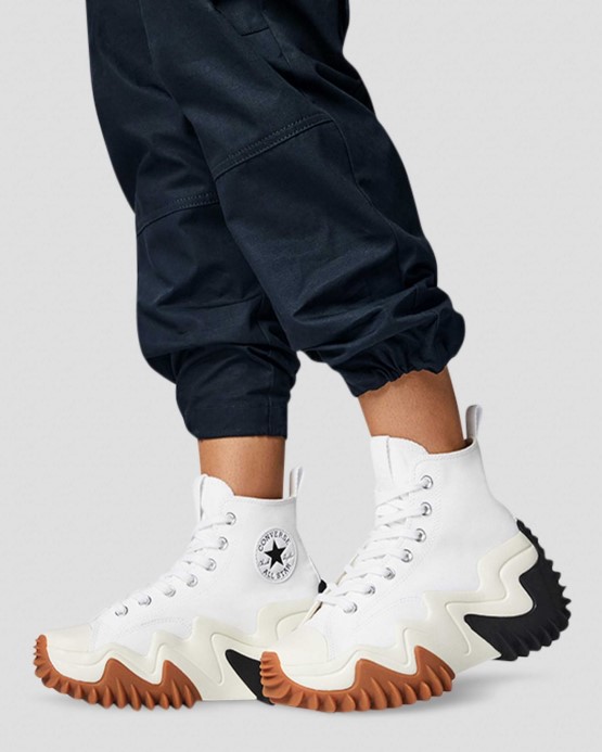 Biela/čierna/gumový Med Converse Beh Hviezda Pohyb Platforma Vysoký Top