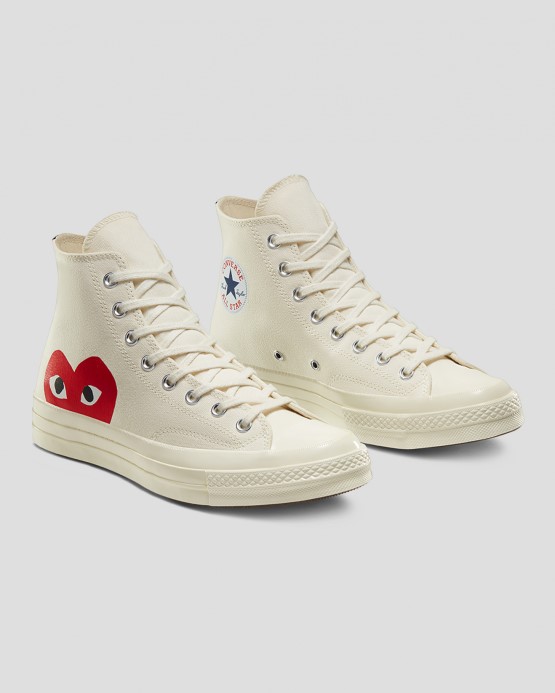 Converse X Comme Des Garcons Skľučovadlo 70 Play High Top Mliečna Biela