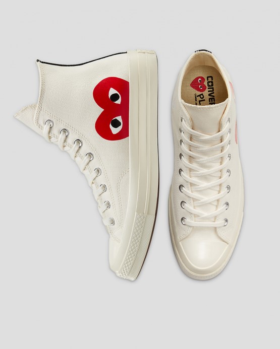 Converse X Comme Des Garcons Skľučovadlo 70 Play High Top Mliečna Biela