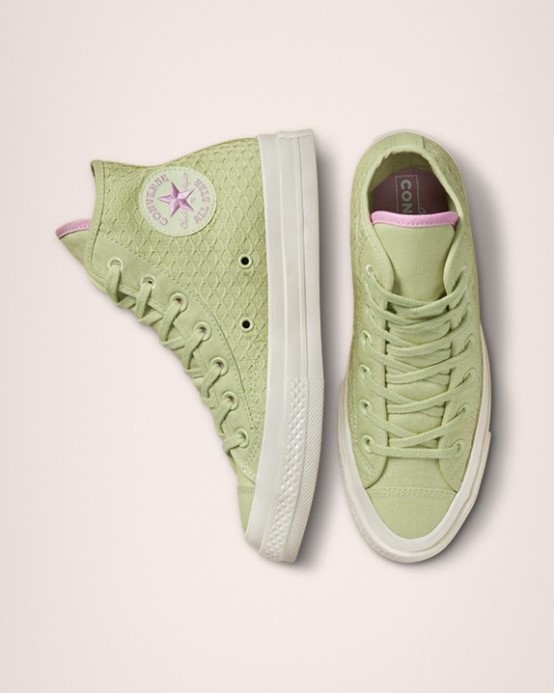 Olivová Aura/za Ružový/bledý Tmel Converse Skľučovadlo 70 Letný žakárový Vysoký Top