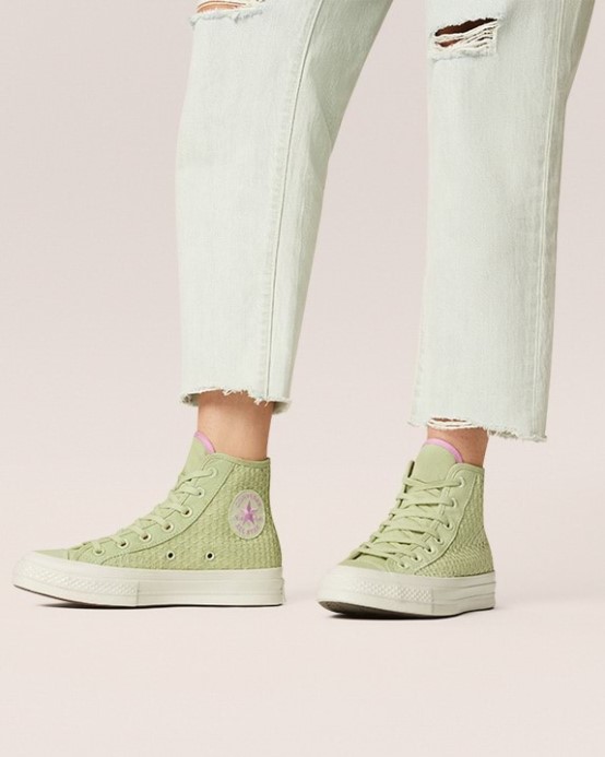 Olivová Aura/za Ružový/bledý Tmel Converse Skľučovadlo 70 Letný žakárový Vysoký Top