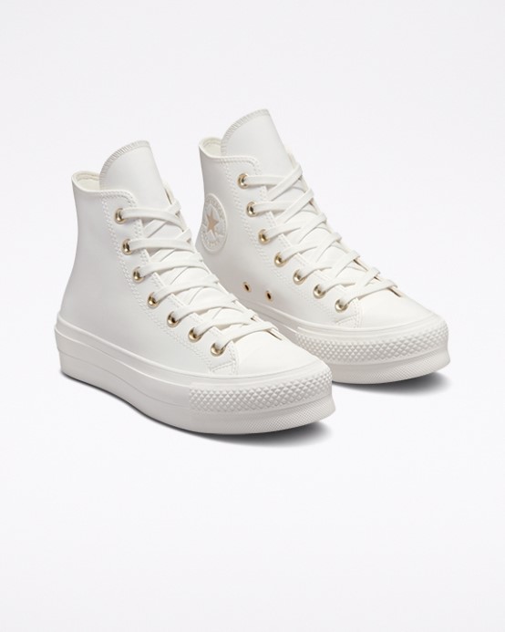 Vintage White/egret/gold Chuck Taylor All Star Syntetická Koža Lift High Top Converse