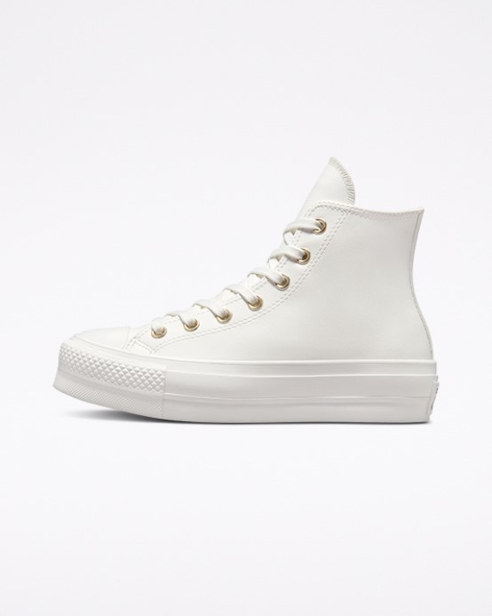 Vintage White/egret/gold Chuck Taylor All Star Syntetická Koža Lift High Top Converse