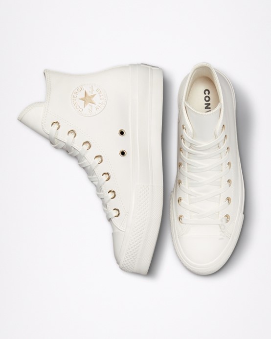 Vintage White/egret/gold Chuck Taylor All Star Syntetická Koža Lift High Top Converse
