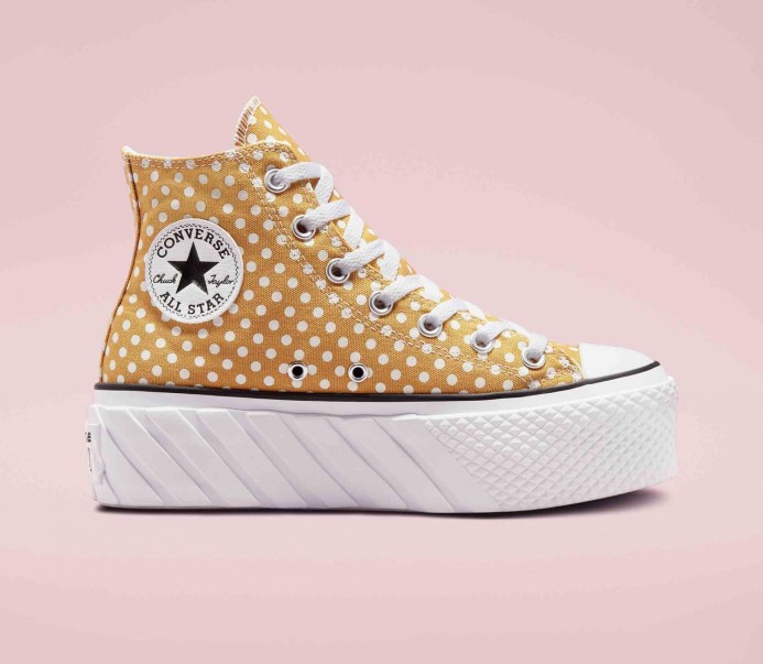Chuck Taylor All Star Lift 2x Bodkovaný Vysoký Top Goldtone/biela/čierna Converse