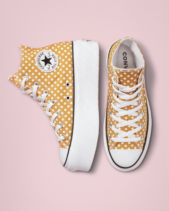 Chuck Taylor All Star Lift 2x Bodkovaný Vysoký Top Goldtone/biela/čierna Converse
