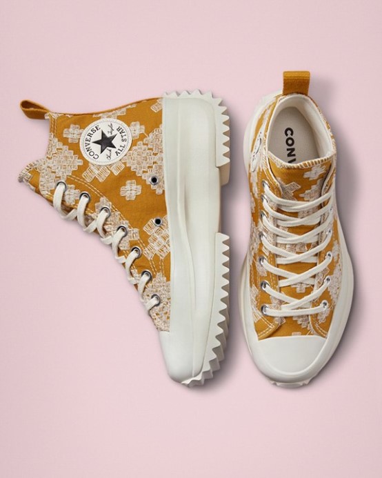 Run Star Hike Festival Broderie Vysoký Top Converse Goldtone/egret