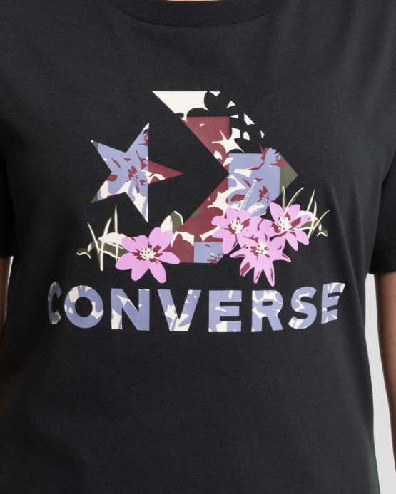 Hviezda Chevron Abstraktné Kvety Tričko Converse čierne