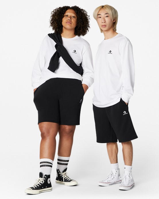 Converse Go-to Vyšívané Hviezdne Tričko S Dlhým Rukávom Biele
