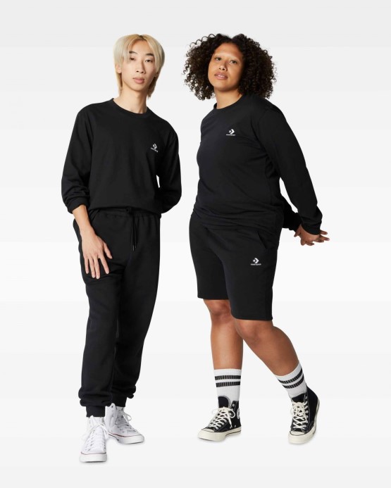 čierne Converse Go-to Vyšívané Tričko S Dlhým Rukávom V Tvare Hviezdy