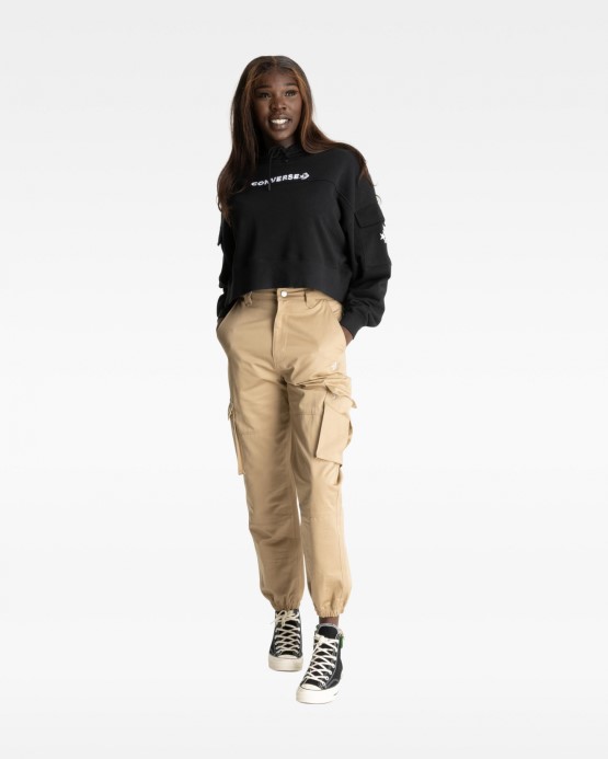 čierna Converse Fashion Crop Mikina S Kapucňou