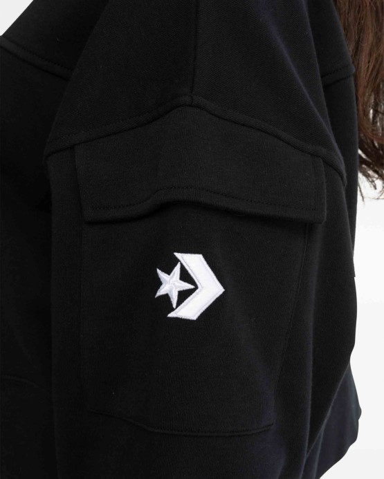 čierna Converse Fashion Crop Mikina S Kapucňou