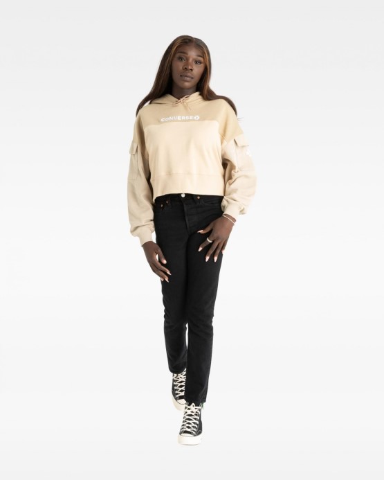 Fashion Crop Mikina S Kapucňou Ovsené Mlieko Multi Converse