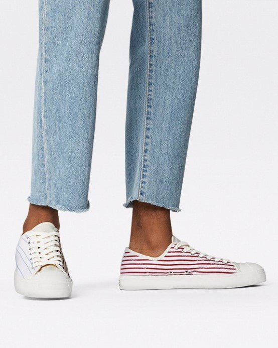 Converse Egret/multi Jack Purcell Za Retro Pruhovaným Nízkym Topom