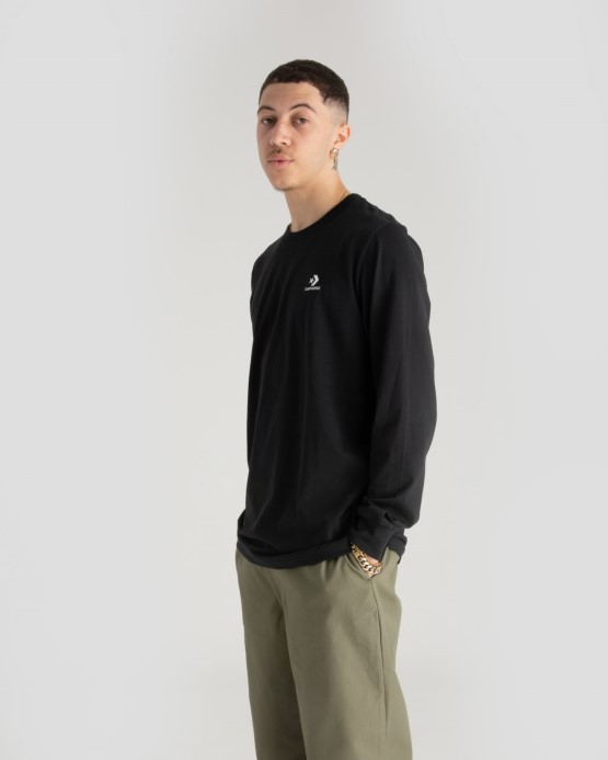 Converse Vyšívané Hviezdicové Tričko S Dlhým Rukávom čierne