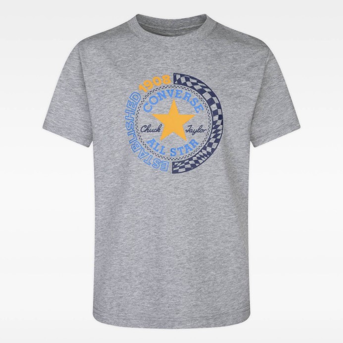 Dk Grey Heather Check Chuck Patch Junior T Shirt Dark Grey Heather Converse