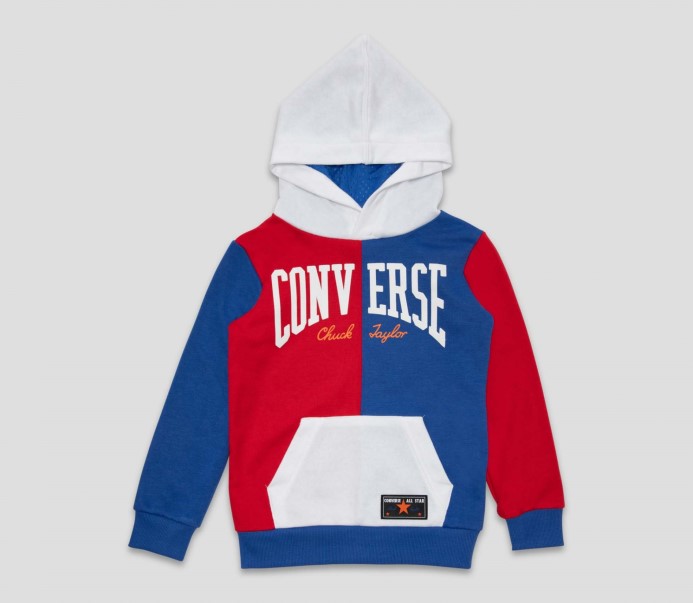 Converse Univerzitný červený Throwback Split Block Sveter Junior S Kapucňou