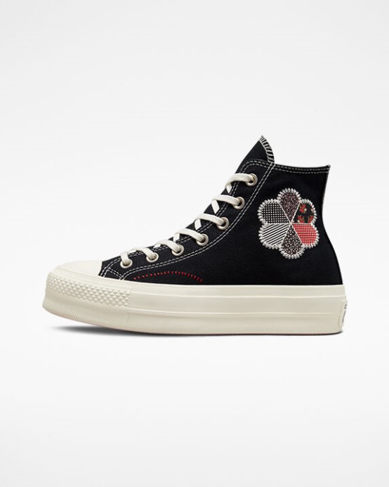 Converse Black/egret/red Skľučovadlo Taylor All Star Lift Platform Crafted Patchwork