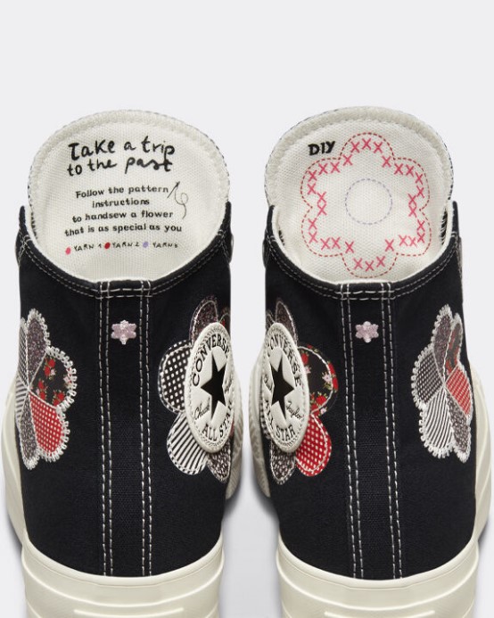 Converse Black/egret/red Skľučovadlo Taylor All Star Lift Platform Crafted Patchwork
