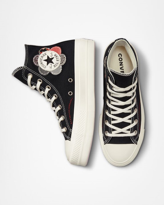 Converse Black/egret/red Skľučovadlo Taylor All Star Lift Platform Crafted Patchwork