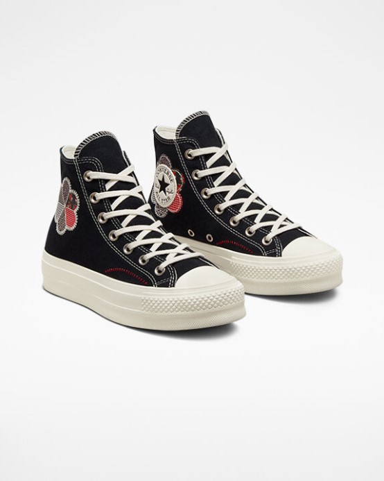 Converse Black/egret/red Skľučovadlo Taylor All Star Lift Platform Crafted Patchwork