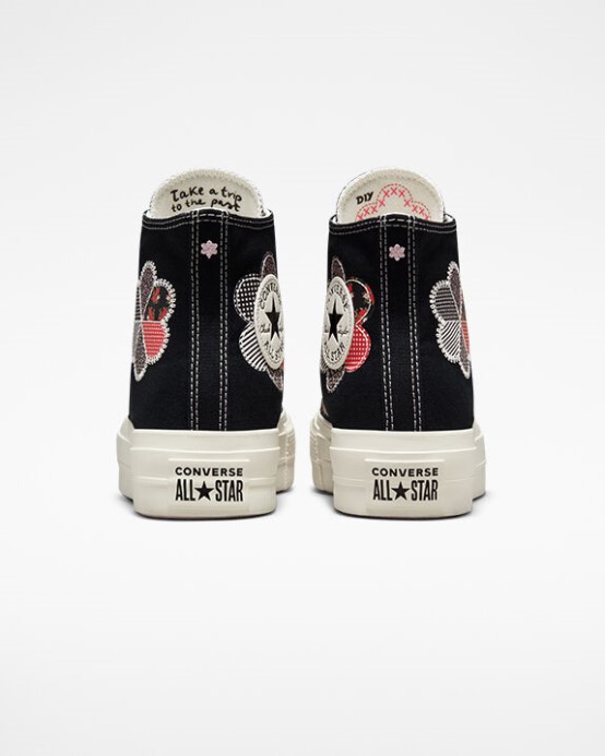 Converse Black/egret/red Skľučovadlo Taylor All Star Lift Platform Crafted Patchwork