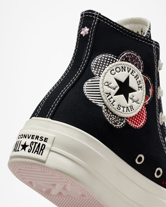 Converse Black/egret/red Skľučovadlo Taylor All Star Lift Platform Crafted Patchwork