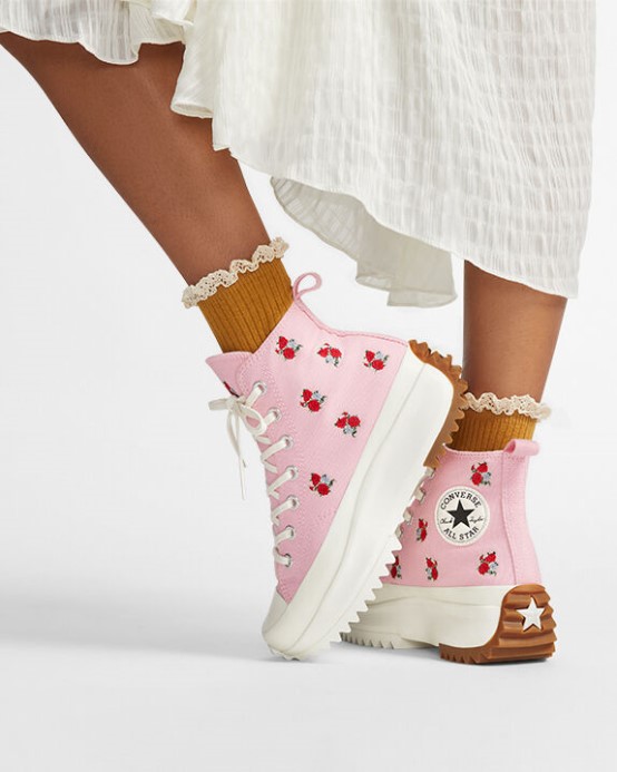 Run Star Hike Platforma Vyšívaná Kvetinová Východ Slnka Ružová/univerzitná červená Converse