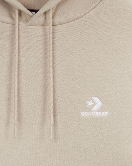 Flísová Mikina S Kapucňou Converse Plážový Kameň Go-to S Vyšívanou Hviezdou V Tvare Hviezdy štandardného Strihu