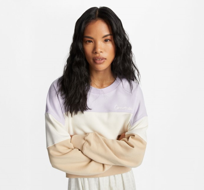 Colorblocked Chain Stitch Crew Mikina Converse Vapor Violet Multi