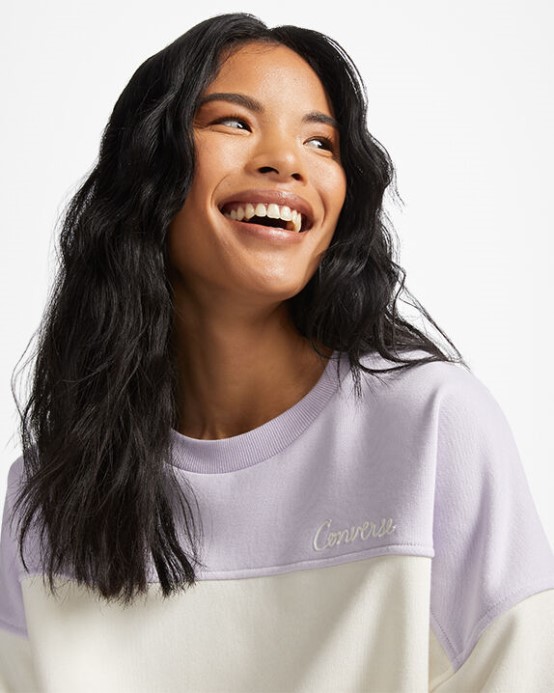 Colorblocked Chain Stitch Crew Mikina Converse Vapor Violet Multi