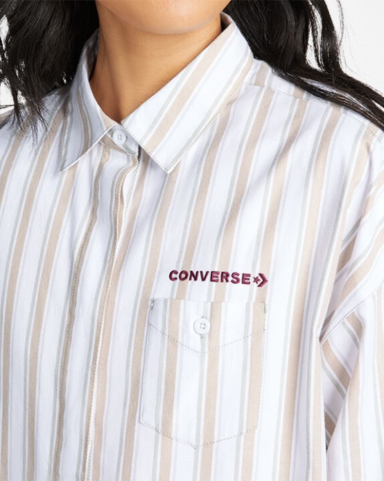 Pruhovaná Tkaná Košeľa Na Gombíky Converse Vrcholová šalvia