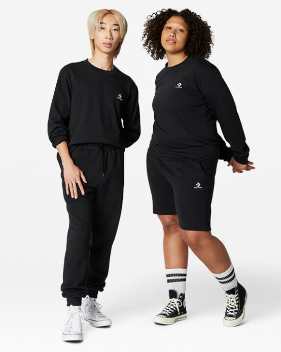 Go-to Vyšívaná Hviezda Chevron štandardný Strih Tričko S Dlhým Rukávom čierne Converse