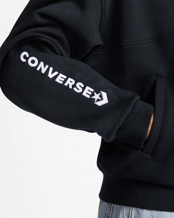 čierny Converse Fleecový Pulóver S Polovičným Zipsom