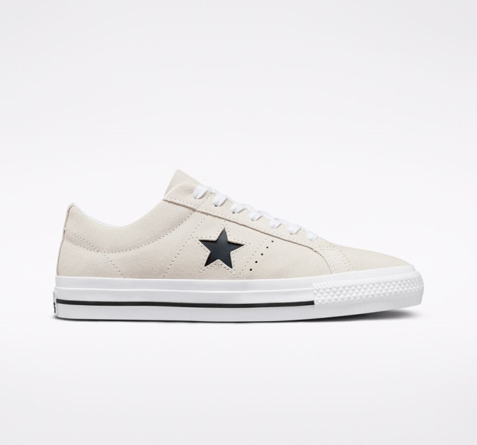 Egret/white/black Converse Cons One Star Pro Semiš