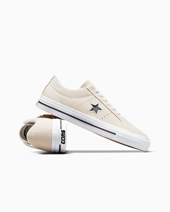 Egret/white/black Converse Cons One Star Pro Semiš