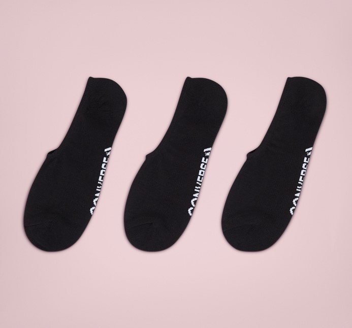 3-balenie Ultra-nízke Vložkové Ponožky S Nápisom Converse čierne