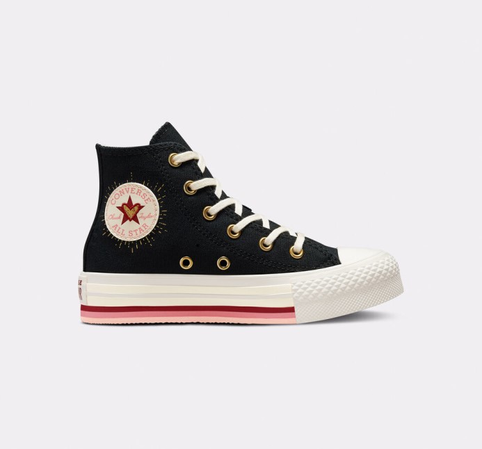Converse Black/soft Dune Skľučovadlo Taylor All Star Lift Platform Hearts